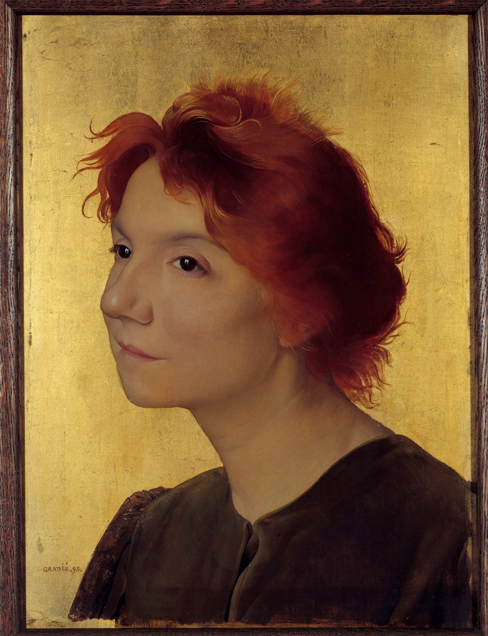 صورة للمغنية إيفيت جيلبرت (1867-1944). صورة لامرأة ذات شعر أحمر على خلفية ذهبية. رسم جوزيف جراني (1861-1915) 1895 صن. 0،41 × 0،31 م باريس ، متحف دورسيه بواسطة جوزيف جراني