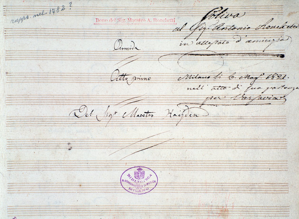 الصفحة الأولى من النوتة الموسيقية للمينوت في Armida بواسطة J Haydn (1821) بواسطة جوزيف هايدن