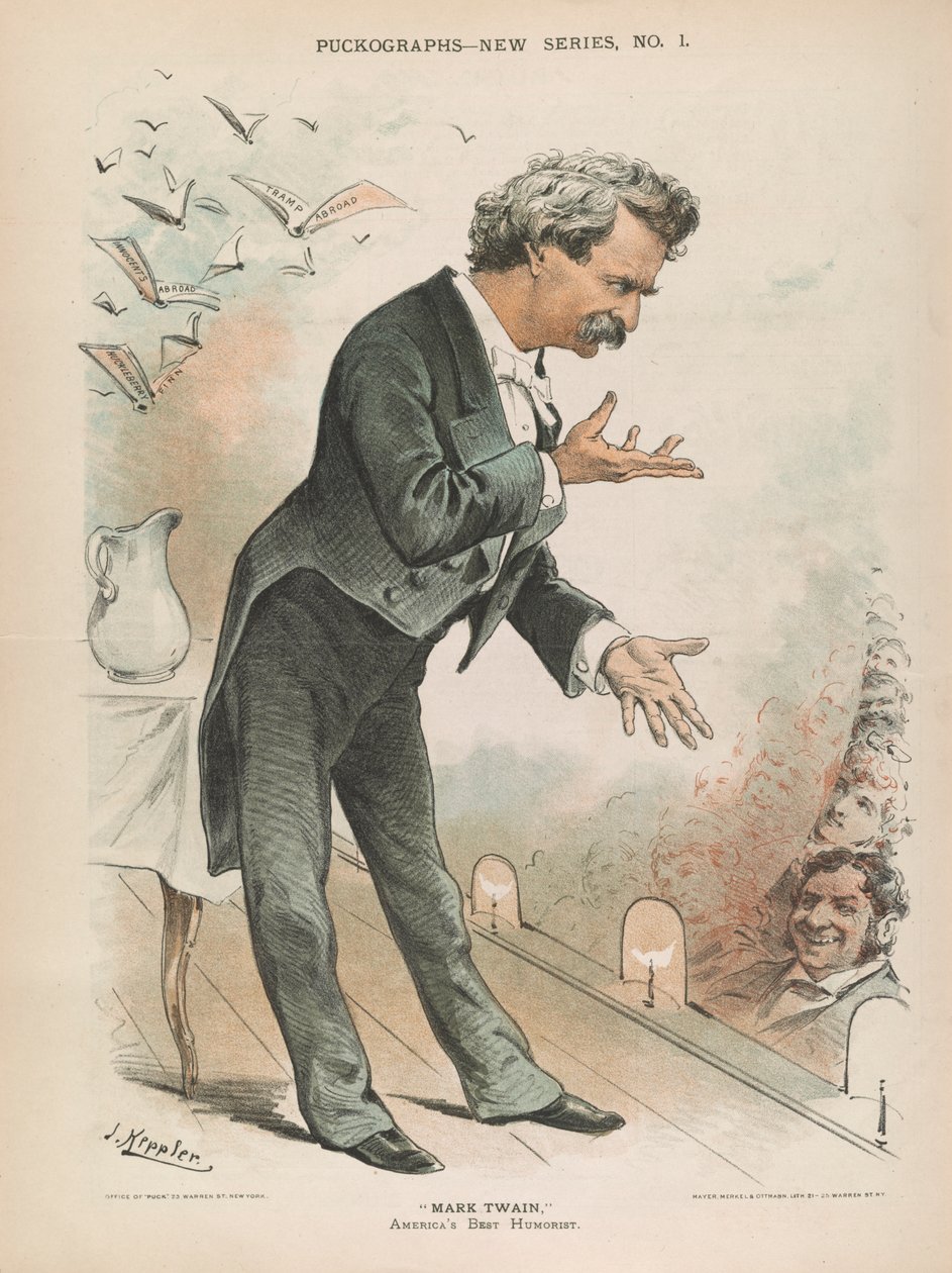 مارك توين ، أفضل كاتب فكاهي في أمريكا ، حوالي عام 1885 (ليثو) بواسطة جوزيف كيبلر
