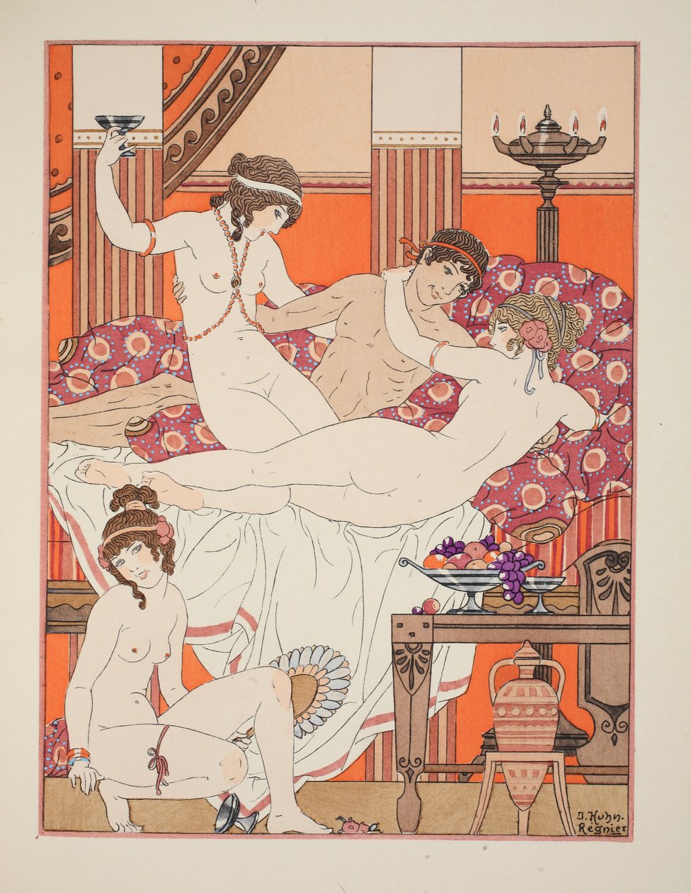 فائض من النبيذ والنساء ، رسم توضيحي من "أعمال أبقراط" ، 1934 بواسطة جوزيف كون ريجنير