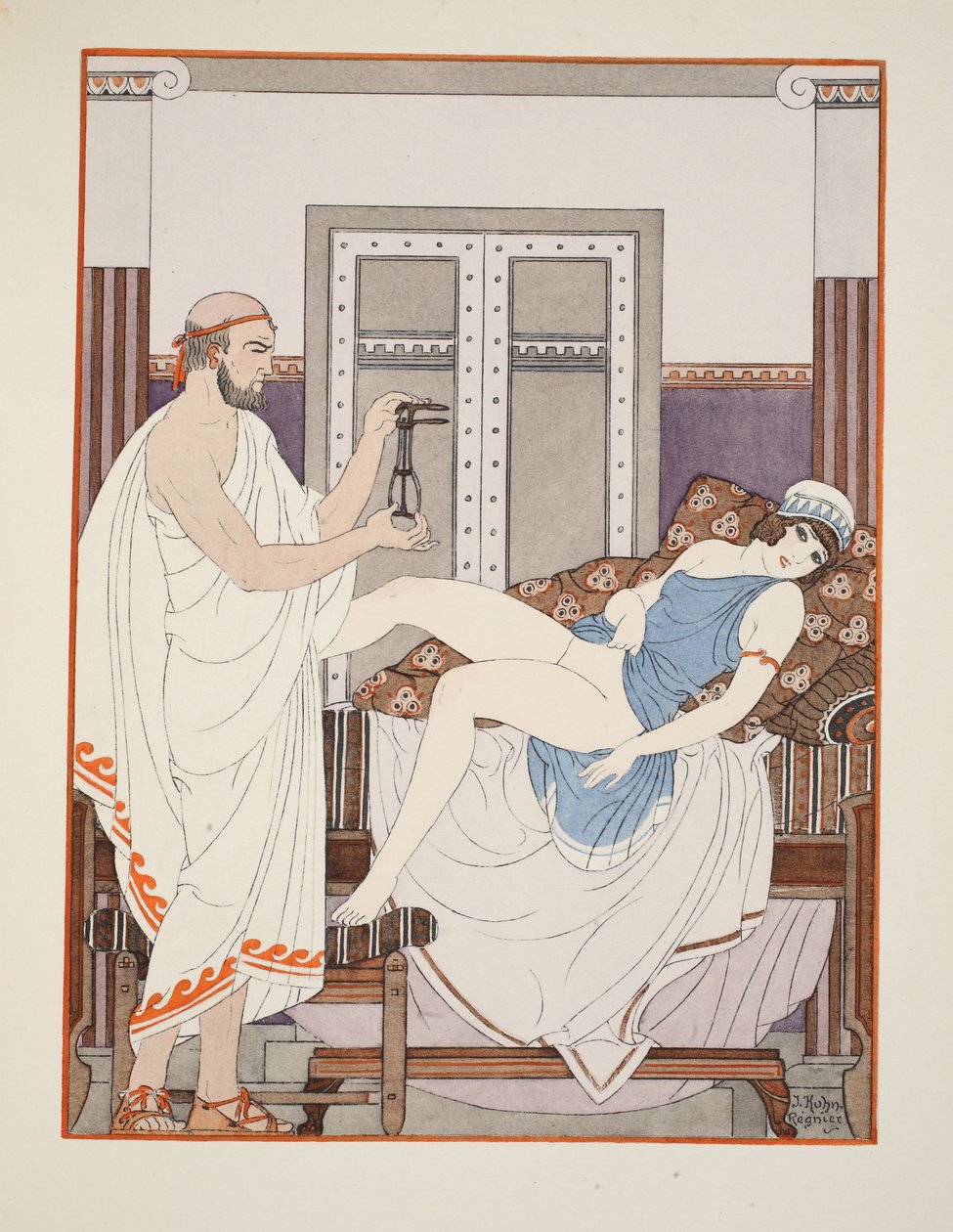 فحص أمراض النساء ، رسم توضيحي من "أعمال أبقراط" ، 1934 بواسطة جوزيف كون ريجنير