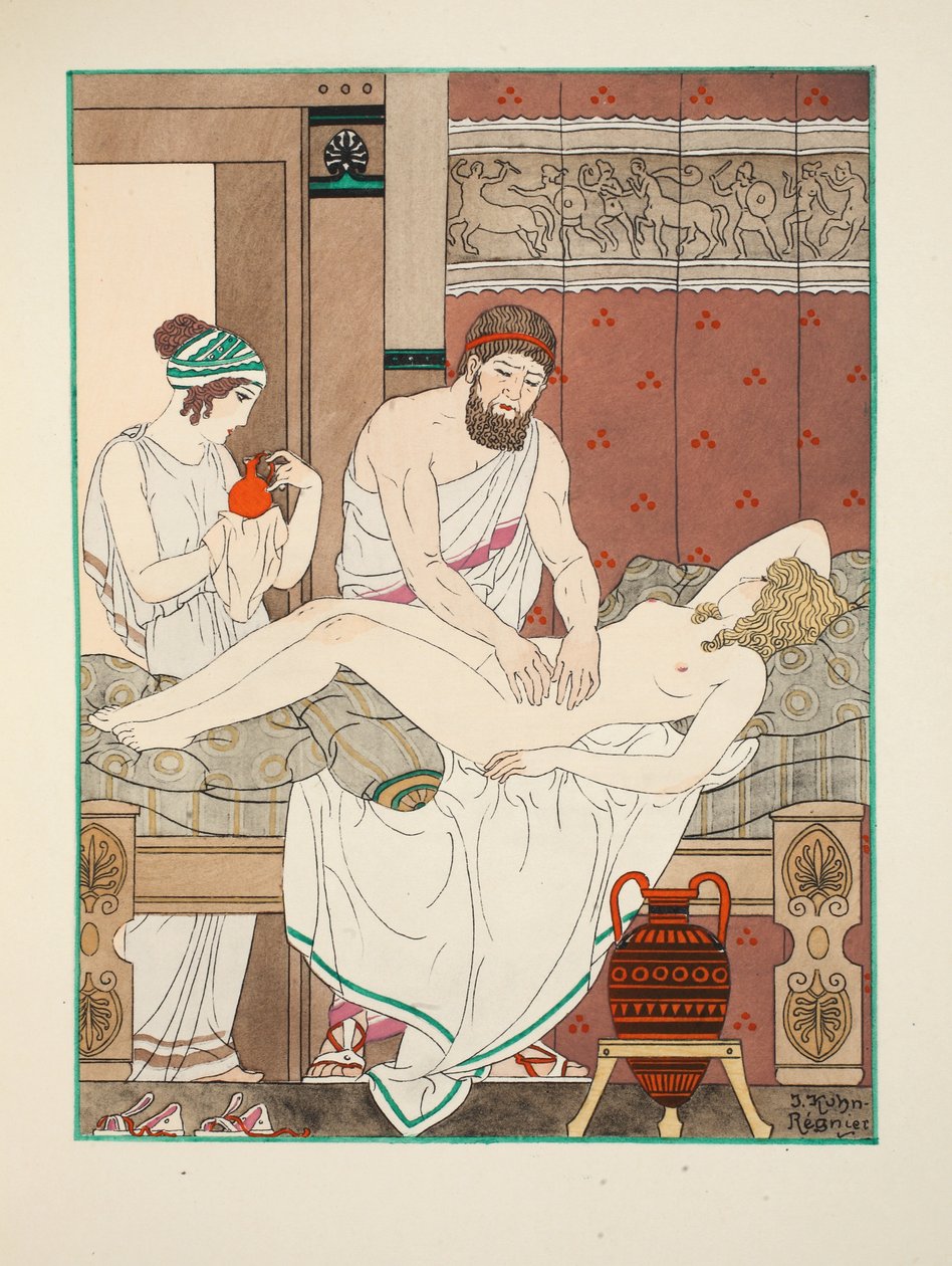 تدليك طبي ، رسم توضيحي من "أعمال أبقراط" ، 1934 بواسطة جوزيف كون ريجنير