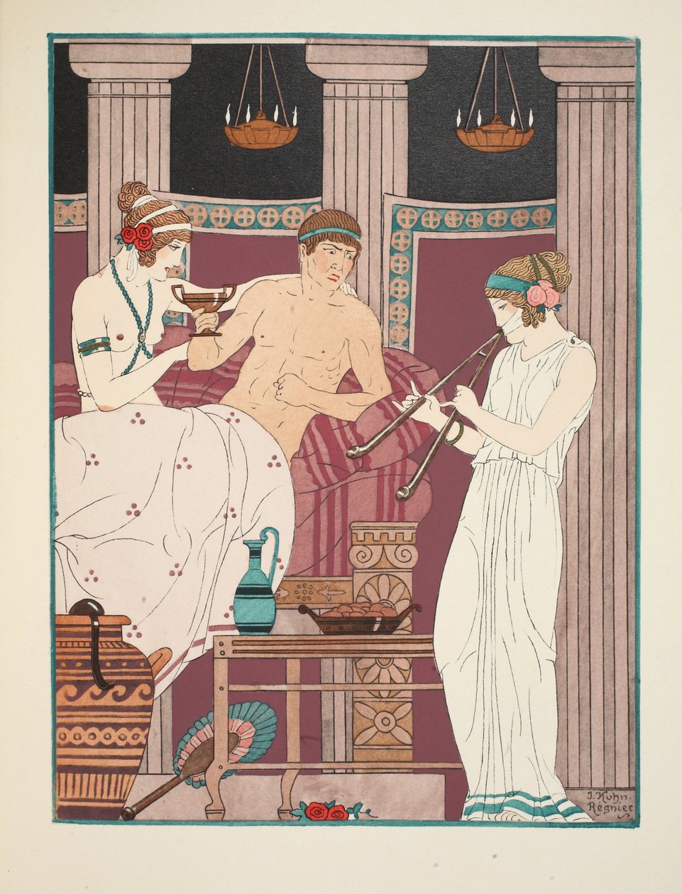 العلاج بالموسيقى ، رسم توضيحي من "أعمال أبقراط" ، 1934 بواسطة جوزيف كون ريجنير