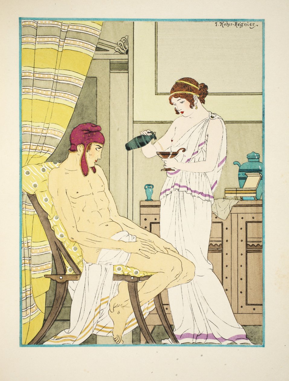 يتحول الجسم إلى اللون الأصفر على شكل لحاء رمان ، صورة توضيحية من "أعمال أبقراط" ، 1934 بواسطة جوزيف كون ريجنير