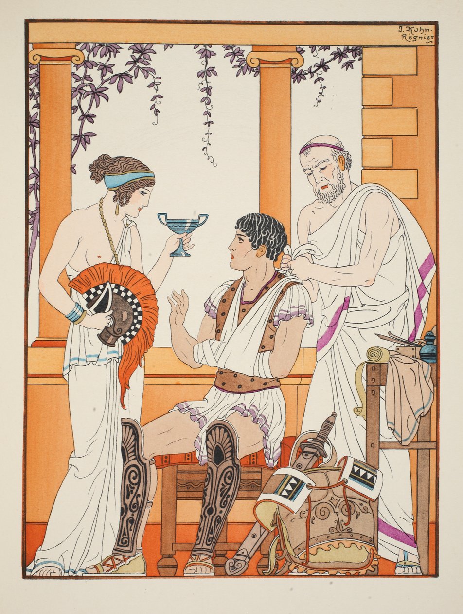 جندي مصاب بذراعه في حبال ، رسم توضيحي من "أعمال أبقراط" ، 1934 بواسطة جوزيف كون ريجنير