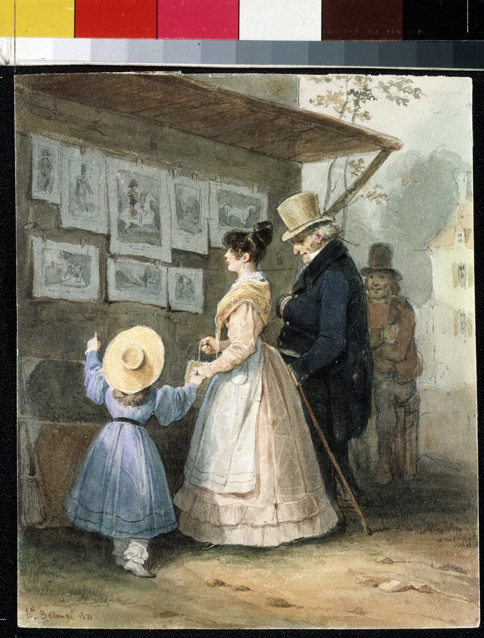 "Chez le Marchand de Engravings" (لدى بائع النقوش) لوحة مائية من Hippolyte Bellange (1800-1866) 1831 متحف هيرميتاج ، سانت بطرسبرغ (سانت بطرسبرغ) بواسطة جوزيف لويس هيبوليت بيلانج