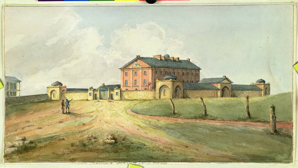 ثكنات هايد بارك ، سيدني ، c.1820 بواسطة جوزيف ليسيت