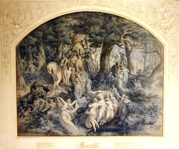 رسم توضيحي لـ "The Ballad of Harald" بواسطة Ludwig Uhland (ألوان مائية مع لون جسم أبيض فوق قلم رصاص على ورق) بواسطة جوزيف ماتشولد