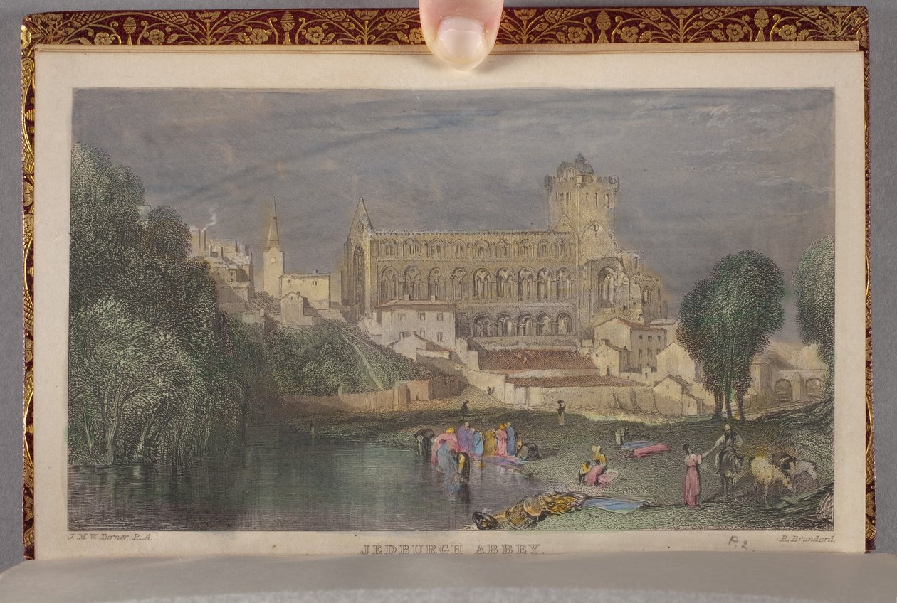 Jedburgh Abbey كما هو مقيد في المجلد. الثاني من الأعمال الشعرية للسير والتر سكوت ، نقشها روبرت براندارد (1805-1862) بواسطة جوزيف مالورد ويليام (بعد) تورنر