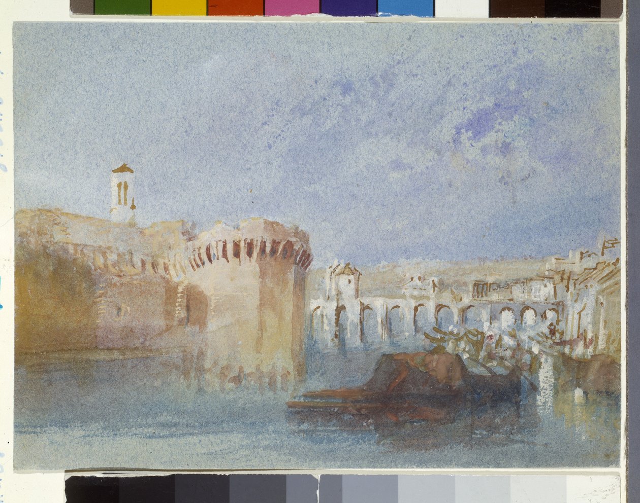 Angers: The Walls Of Doutre مع برج كنيسة La Trinité (ألوان مائية وغواش على ورق أزرق) بواسطة جوزيف مالورد وليام تورنر