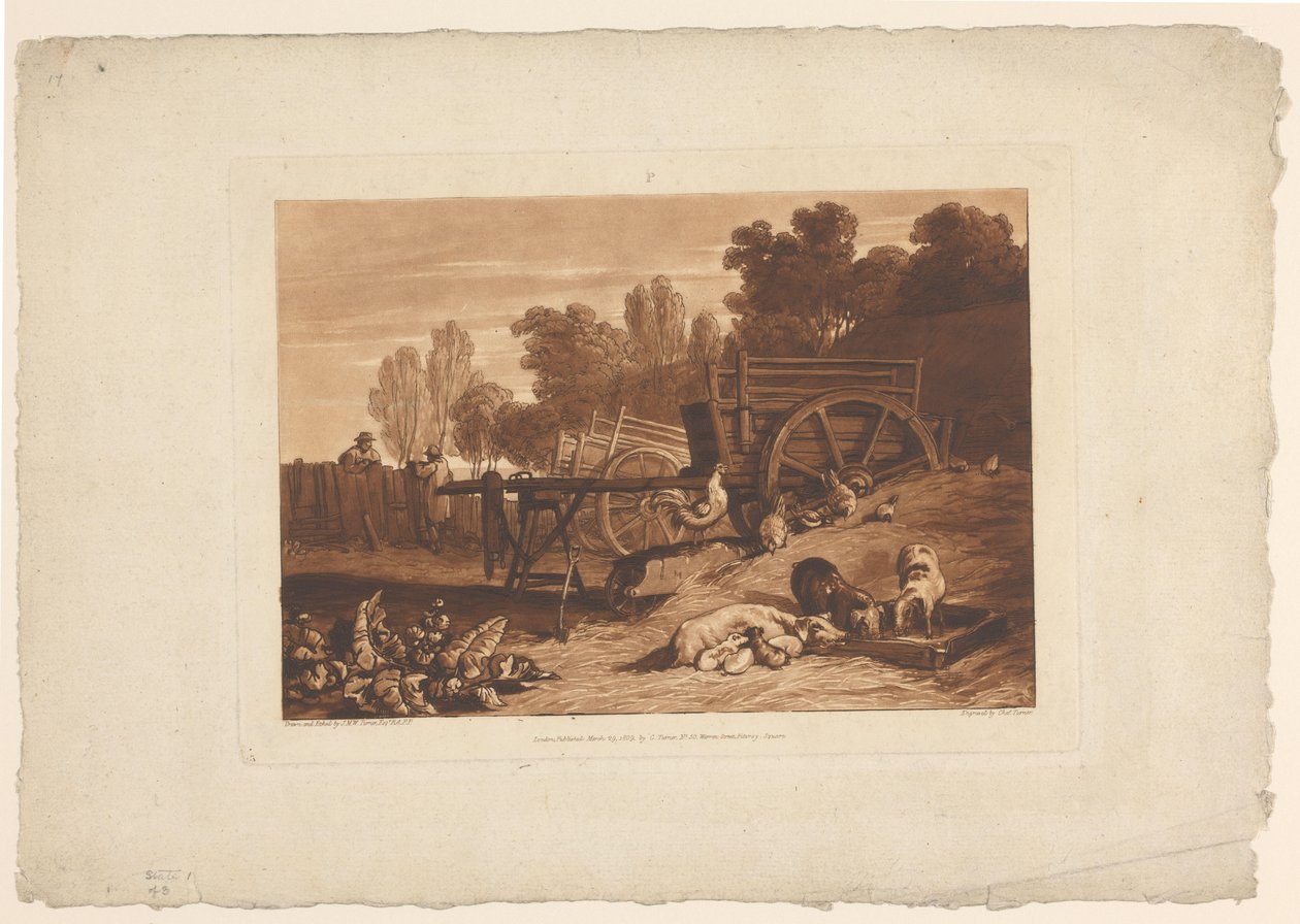 Boerenhof مع الديك والدجاج والخنازير ساحة المزرعة مع الديك دراسات المناظر الطبيعية (عنوان السلسلة) Liber Studiorum (عنوان السلسلة) بواسطة جوزيف مالورد وليام تورنر