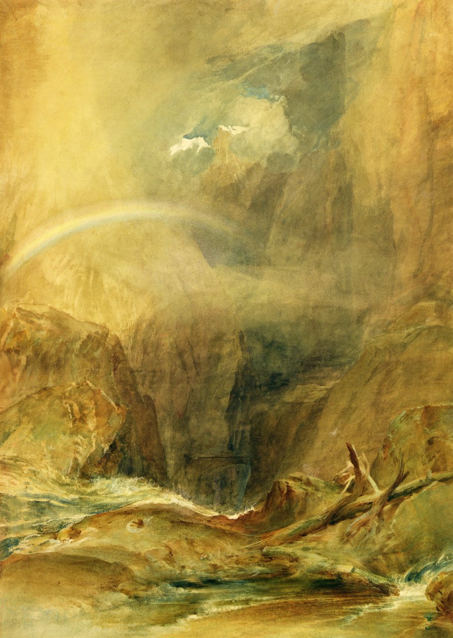 جسر الشيطان ، ممر القديس غوتهارد ، حوالي عام 1804 (ألوان مائية وقلم شمع أبيض على ورق منسوج) بواسطة جوزيف مالورد وليام تورنر