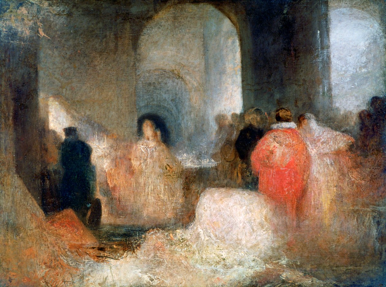 عشاء في غرفة كبيرة مع شخصيات في زي ، c1830-1835 بواسطة جوزيف مالورد وليام تورنر