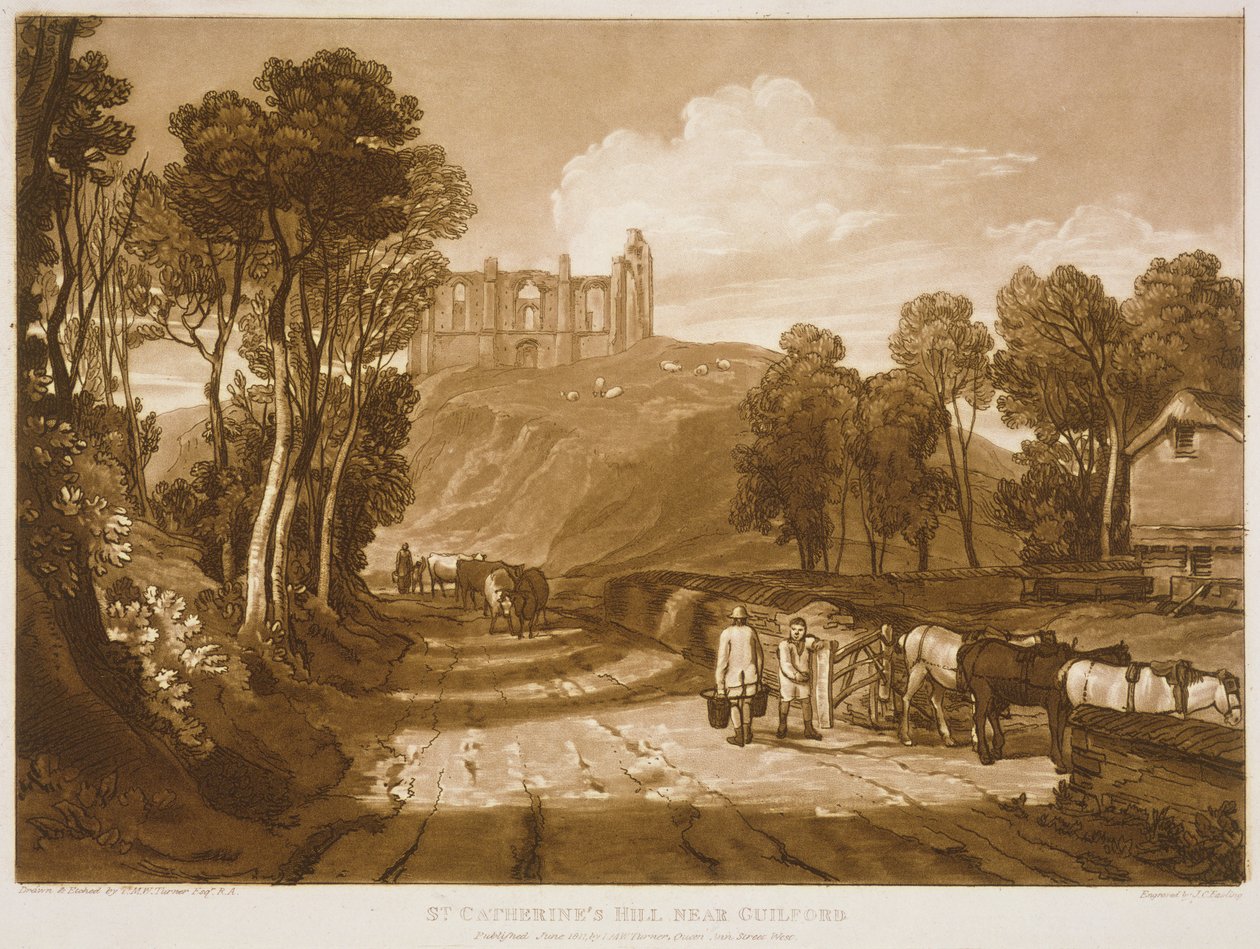 F.33.I تل سانت كاترين بالقرب من غيلدفورد ، من "Liber Studiorum" ، منقوش بواسطة JC Easling ، 1811 بواسطة جوزيف مالورد وليام تورنر