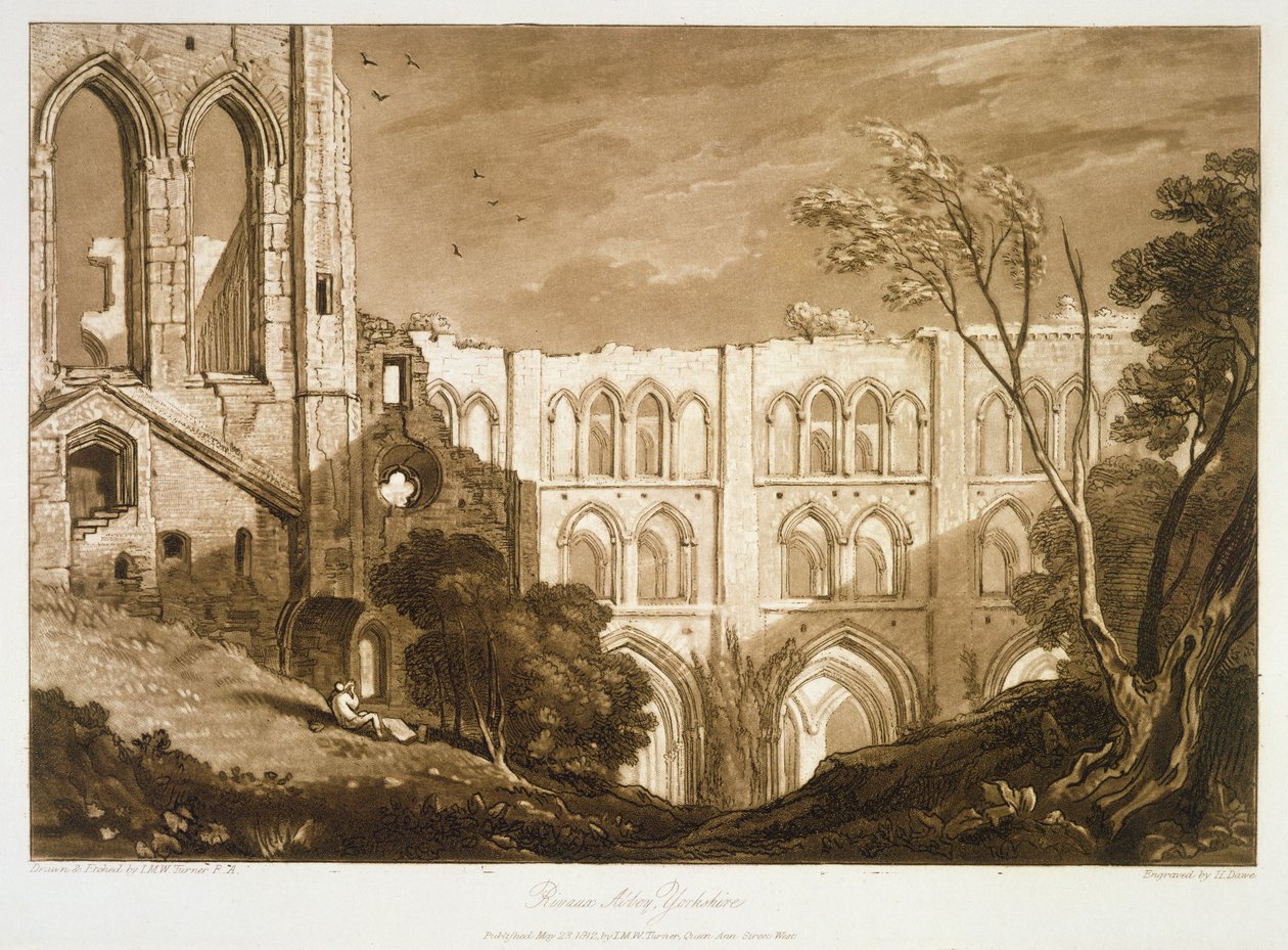 F.51.I دير ريفاولكس ، من "Liber Studiorum" ، منقوش بواسطة Henry Dawe ، 1812 بواسطة جوزيف مالورد وليام تورنر