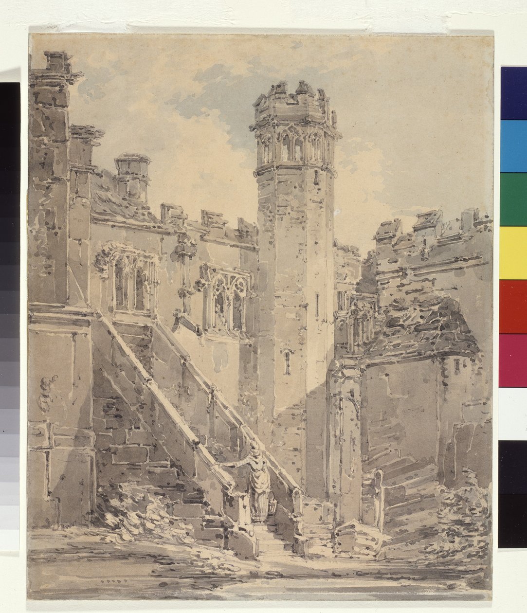 Haddon Hall بالقرب من Bakewell ، Derbyshire (حبر أزرق ورمادي يغسل فوق قلم رصاص على ورق أبيض) بواسطة جوزيف مالورد وليام تورنر