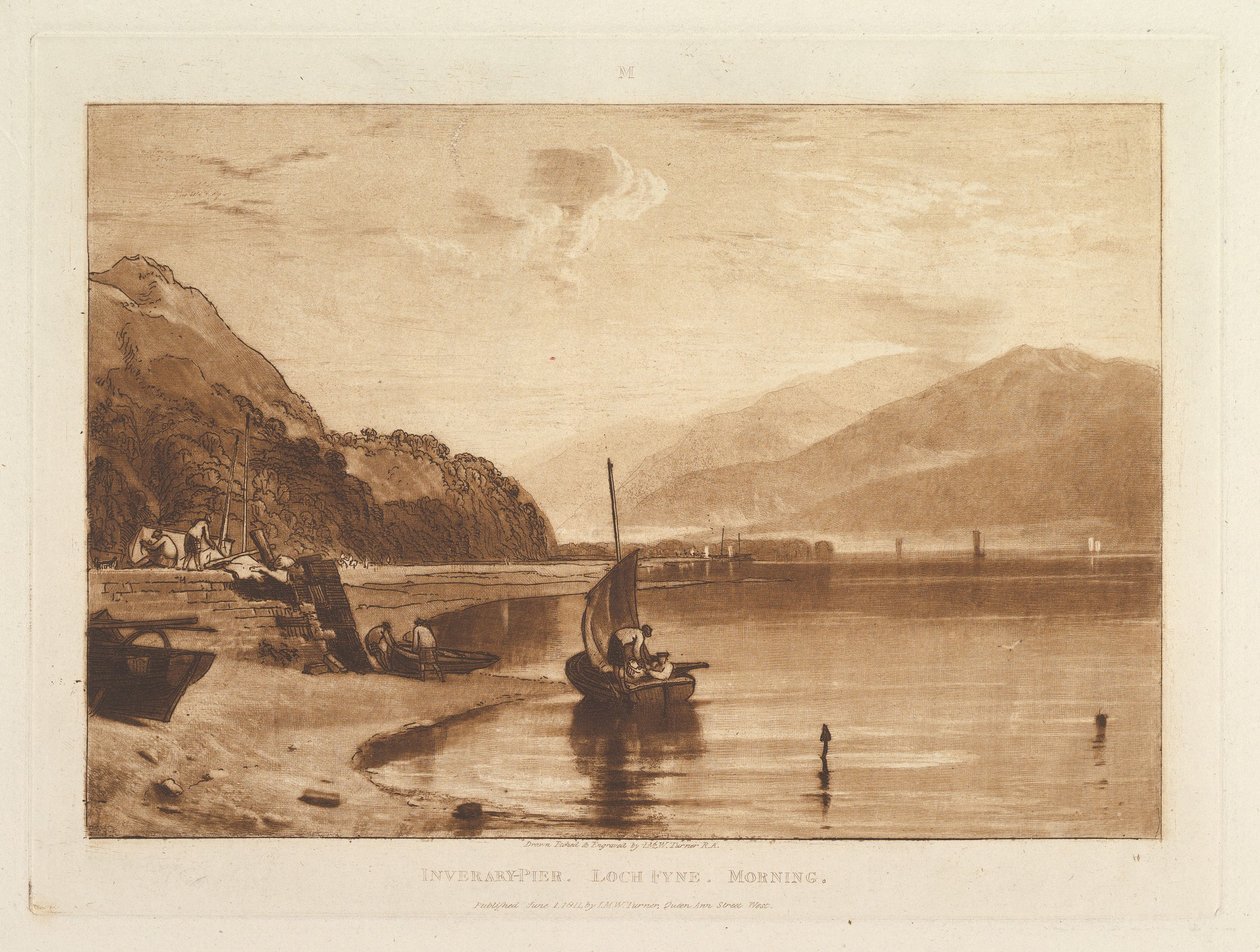 رصيف Inverary ، Loch Fyne ، Morning Liber Studiorum ، الجزء السابع ، اللوحة 35 ، 1 يونيو 1811. بواسطة جوزيف مالورد وليام تورنر