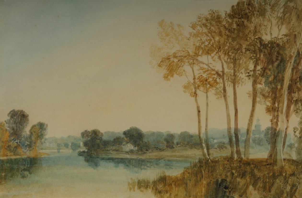منظر طبيعي بالأشجار بجانب نهر التايمز ، حوالي عام 1805 (ألوان مائية على ورق) بواسطة جوزيف مالورد وليام تورنر