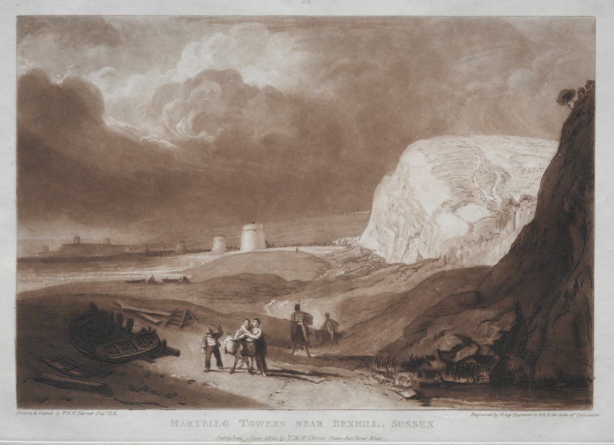الدراسات مجانية ، أبراج Martello ، بالقرب من Bexhill ، Sussex. بواسطة جوزيف مالورد وليام تورنر