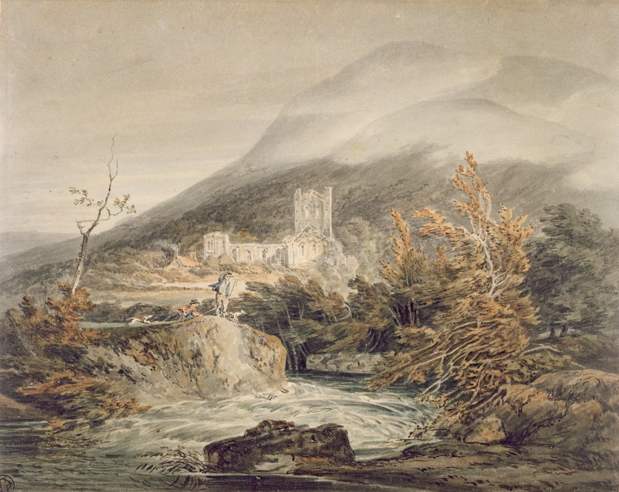 دير لانثوني ، مونماوثشاير ، حوالي 1792 (ألوان مائية مع قلم وحبر على ورق أبيض) بواسطة جوزيف مالورد وليام تورنر