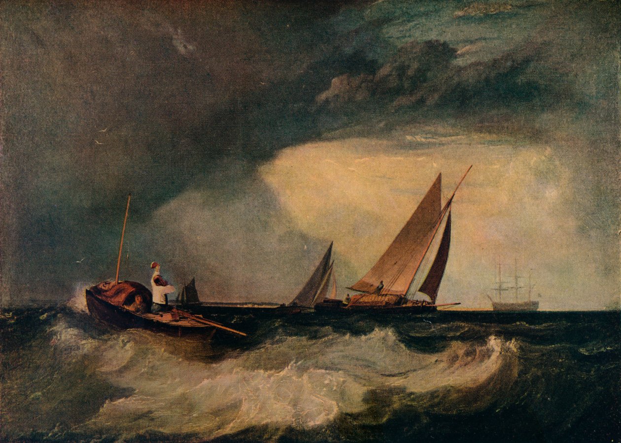Shoeburyness Fisherman Hailing a Whitstable Hoy ، المعروف أيضًا بالقارب الطيار ، والغطاء الأحمر ، c1809 بواسطة جوزيف مالورد وليام تورنر