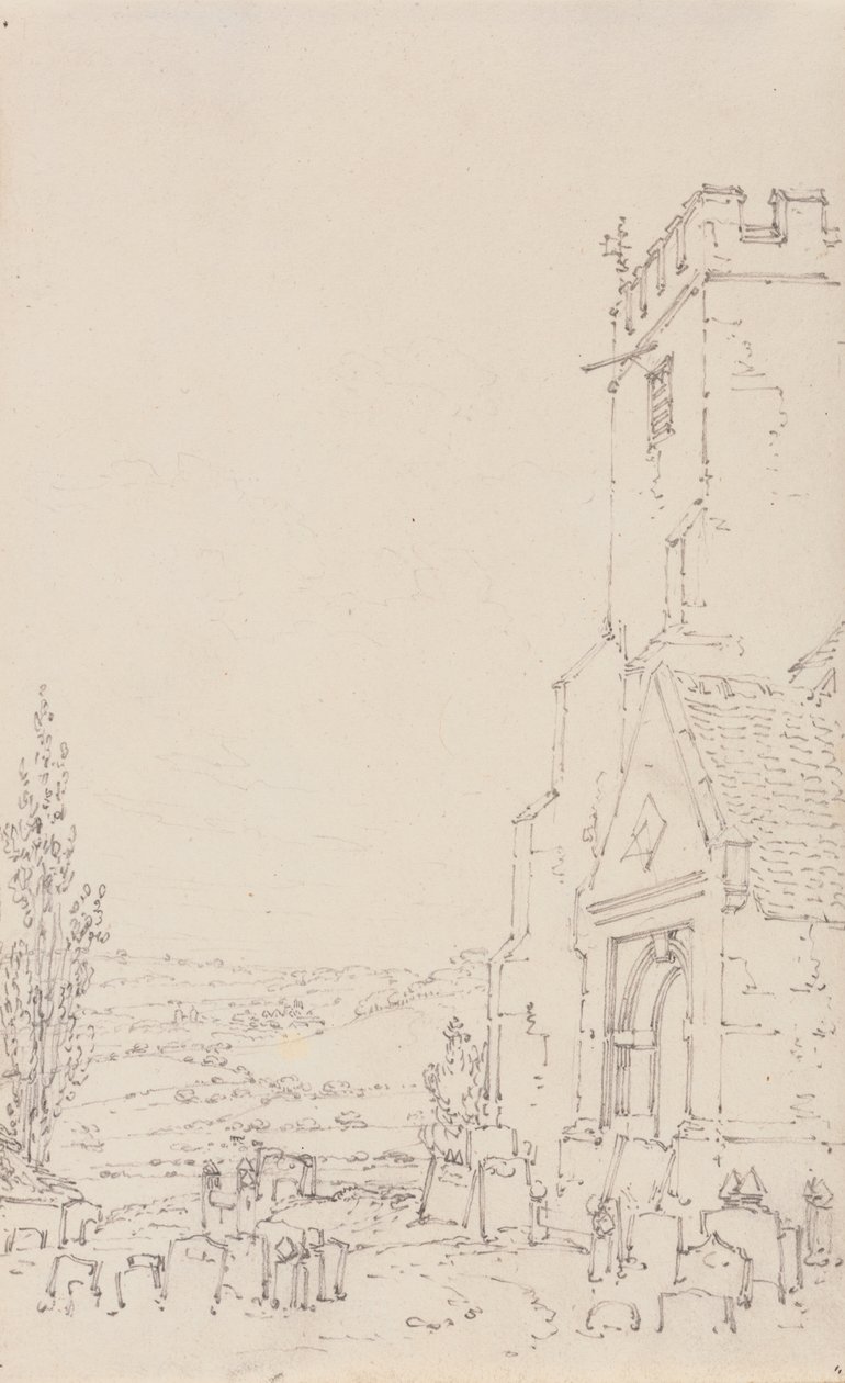 الشرفة الجنوبية وبرج كنيسة مجهولة ، c.1790-95 (قلم رصاص على ورق مسدود) بواسطة جوزيف مالورد وليام تورنر