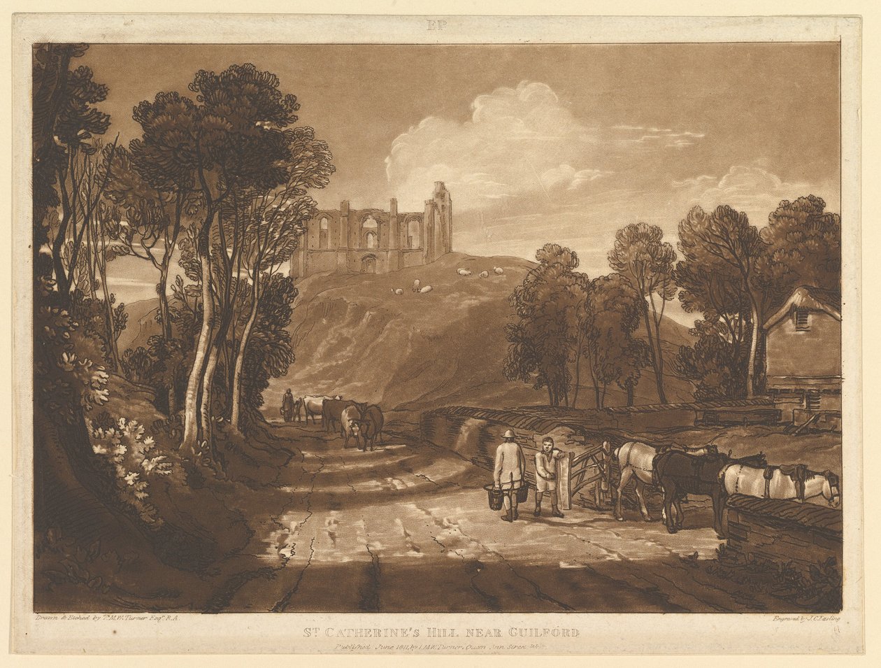 سانت كاثرينز هيل بالقرب من Guilford Liber Studiorum ، الجزء السابع ، اللوحة 33 ، يونيو 1811. بواسطة جوزيف مالورد وليام تورنر