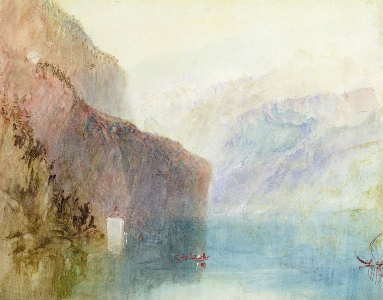 كنيسة تل ، بحيرة لوسيرن ، حوالي عام 1841 (ألوان مائية مع قلم على ورق) بواسطة جوزيف مالورد وليام تورنر