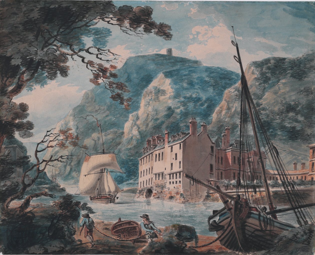 The Avon Gorge في Bristol مع Old Hot Wells House ، ج. 1792 (جرافيت وألوان مائية وقلم وحبر بني) بواسطة جوزيف مالورد وليام تورنر