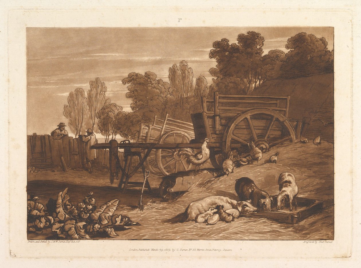 The Farm-Yard with the Cock Liber Studiorum ، الجزء الرابع ، اللوحة 17 ، 29 مارس 1809. بواسطة جوزيف مالورد وليام تورنر