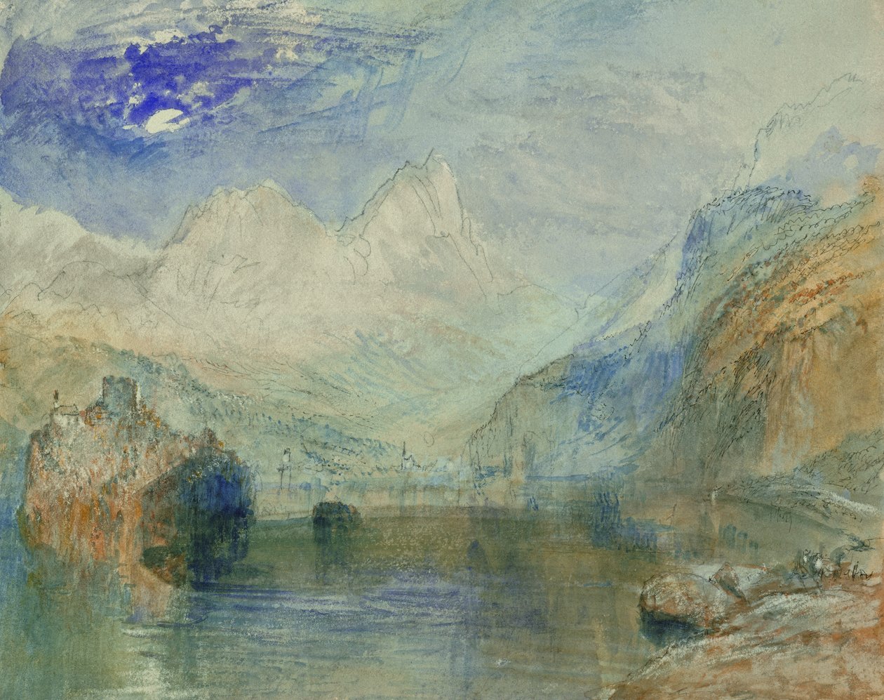 The Lauerzersee مع Schwyz and the Mythen (ألوان مائية على ورق) بواسطة جوزيف مالورد وليام تورنر