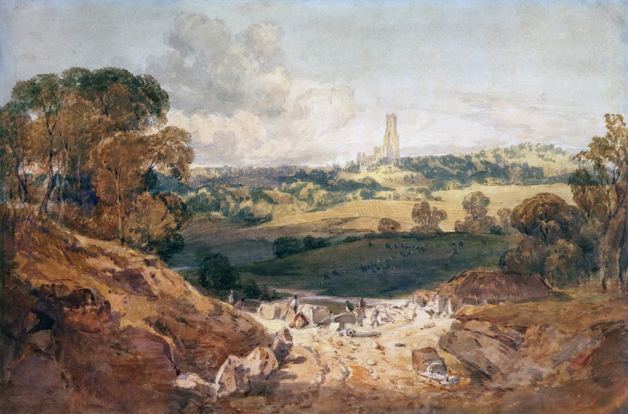 منظر لـ Fonthill من محجر حجارة ، حوالي 1799 (قلم وحبر وألوان مائية على ورق) بواسطة جوزيف مالورد وليام تورنر
