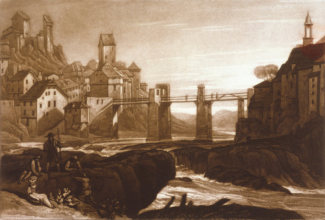 F.31.I Lauffenbourgh على نهر الراين ، من Liber Studiorum ، منقوش بواسطة T. Hodgetts ، 1811 بواسطة بعد جوزيف مالورد وليام تورنر