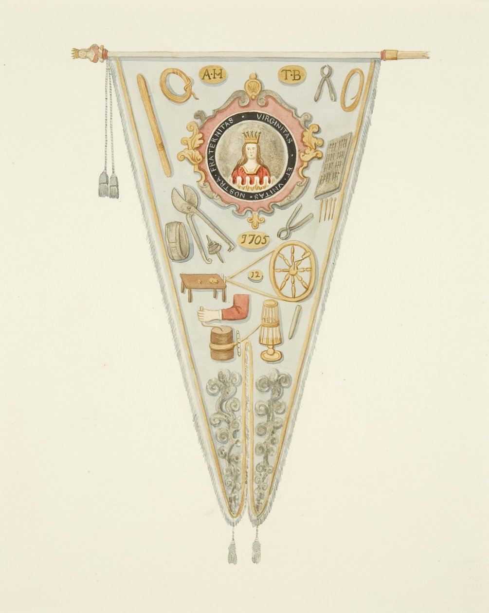 لافتة لشركة بريستول Pin-maker ، حوالي عام 1833 (قلم رصاص وألوان مائية ولون جسم على ورق) بواسطة جوزيف مانينغ