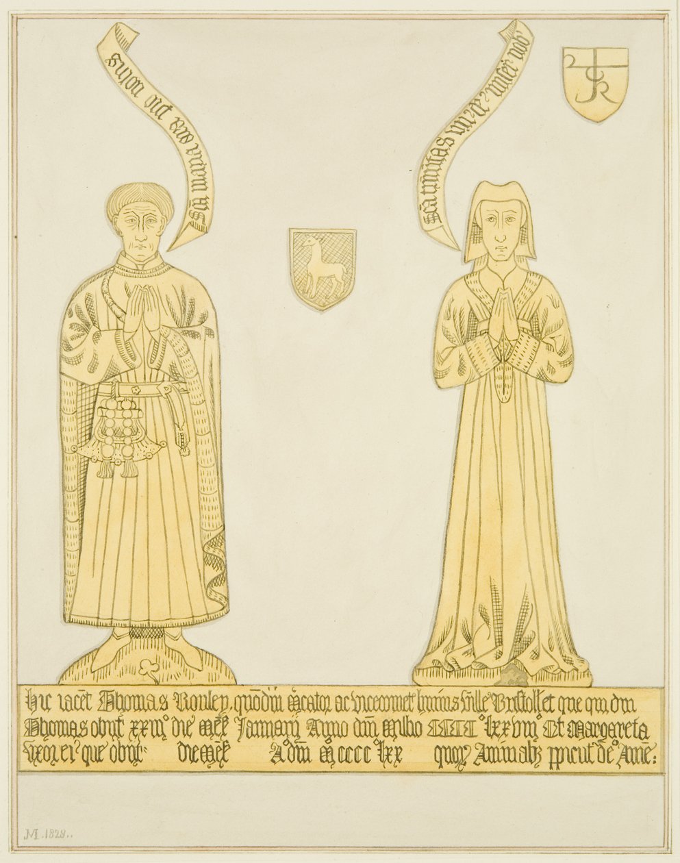 Brass of Thomas Rowley and wife in the middle aisle of St John