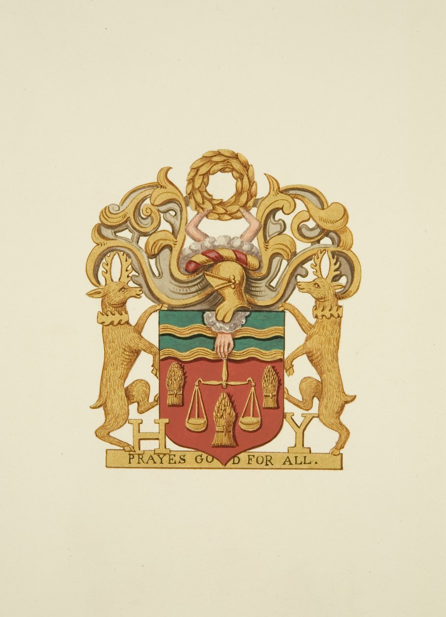 شعار الخبازين ، كتب عليه "H.Y". و "أدعو الله للجميع" حوالي عام 1830 (قلم رصاص وألوان مائية على ورق) بواسطة جوزيف مانينغ