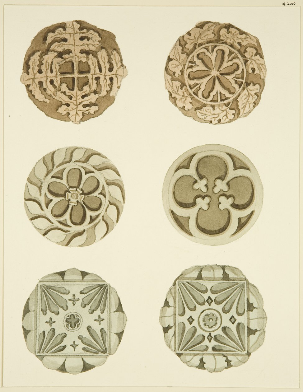 Groin stones (bosses) in ceiling of St Mary Redcliffe (watercolor on paper) بواسطة جوزيف مانينغ
