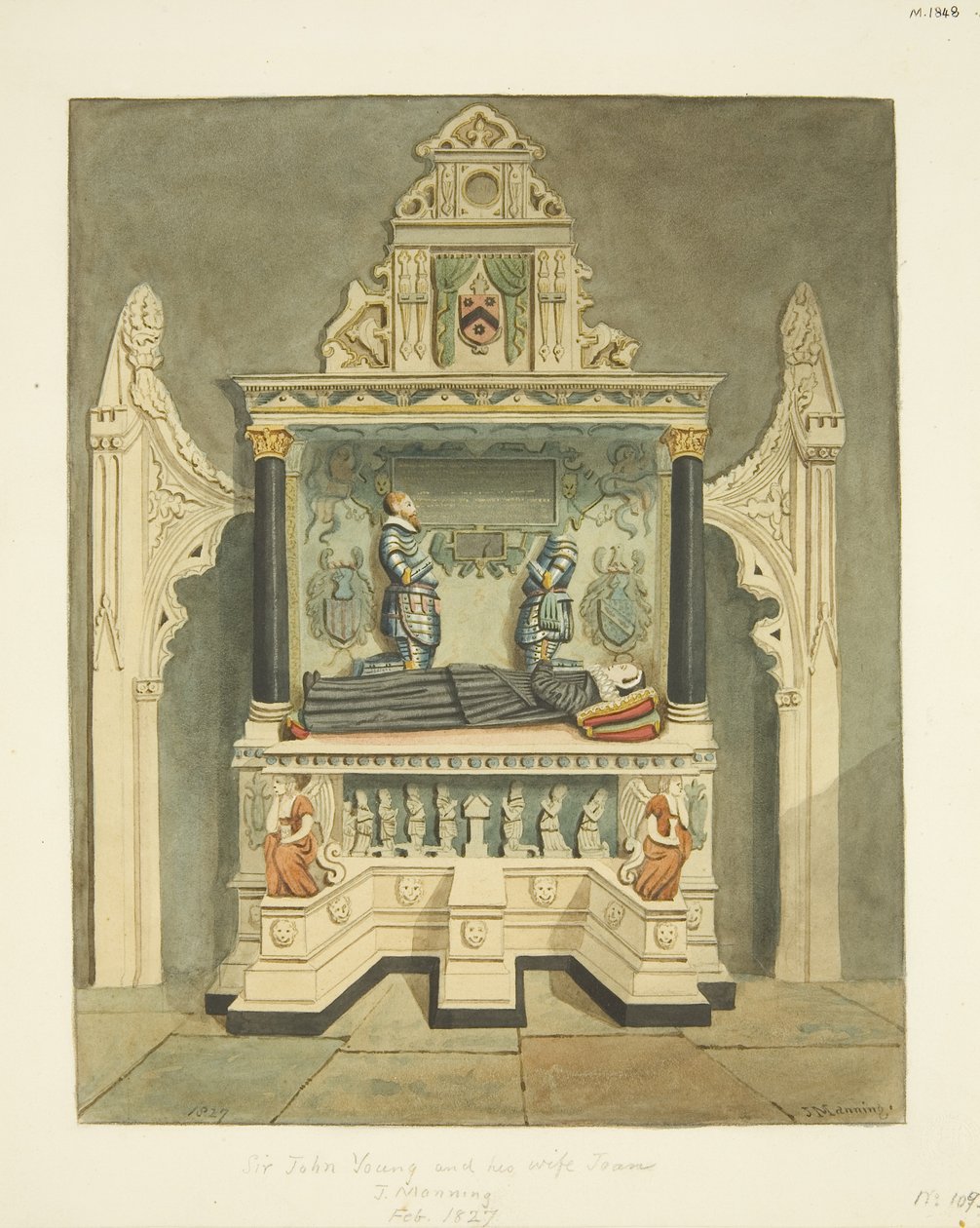 Monument to Sir John Young and his wife Joan (née Wadham) in Bristol Cathedral (pencil & watercolor on paper) بواسطة جوزيف مانينغ