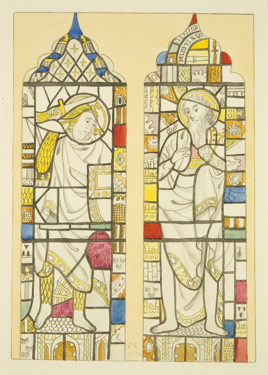 Stained glass in north window, north transept of St Mary Redcliffe (watercolor on paper) بواسطة جوزيف مانينغ