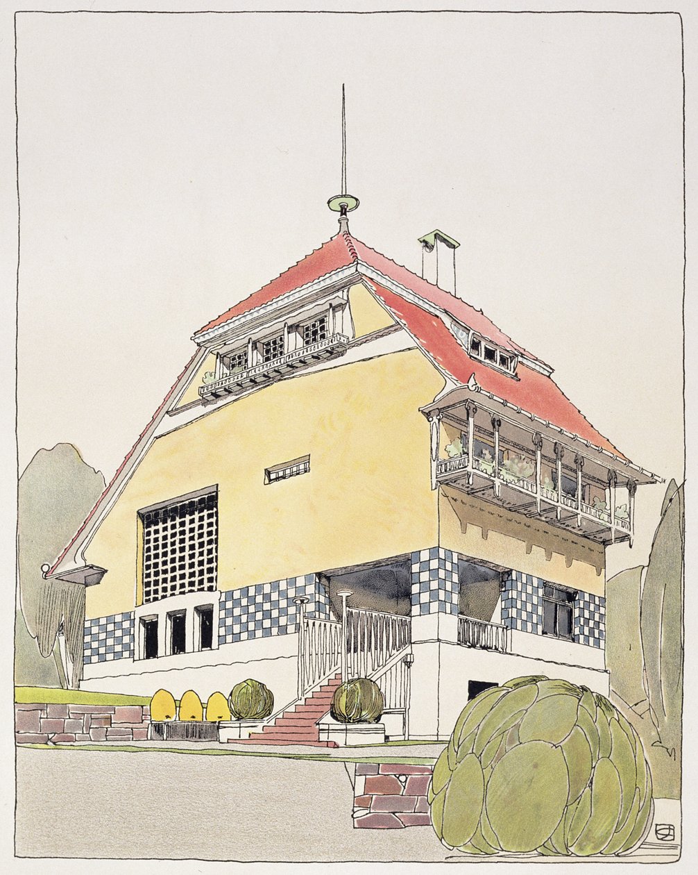 دراسة لمنزل أولبريش ، دارمشتات ، من "Architektur von Olbrich" ، تم نشره في 1904-14 بواسطة جوزيف ماريا أولبريتش