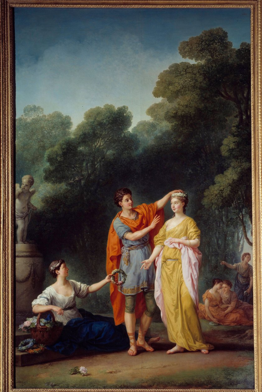 مشهد جالانت: "" عاشق يتوج عشيقته بإكليل من الزهور "لوحة رسمها جوزيف ماري فين لان (1716-1809) صن. 3،3x2 م باريس ، بواسطة جوزيف ماري ، الأكبر فين