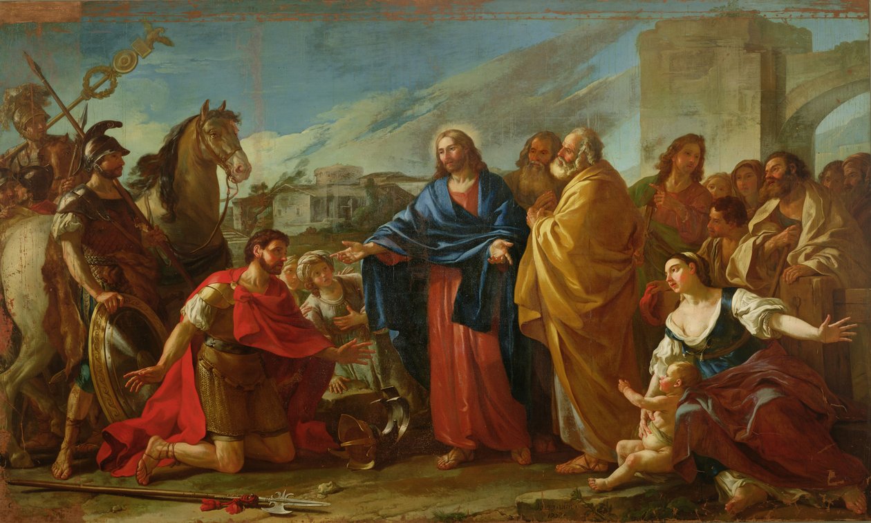 راكع سنتوريون عند قدم المسيح أو يسوع يشفي ابن الضابط ، 1752 بواسطة جوزيف ماري ، الأكبر فين