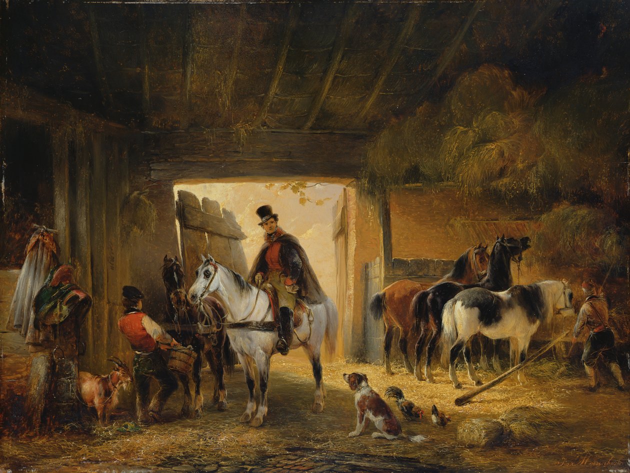 متسابق يسقي حصانه في اسطبل ، 1840 بواسطة جوزيف مورينهوت
