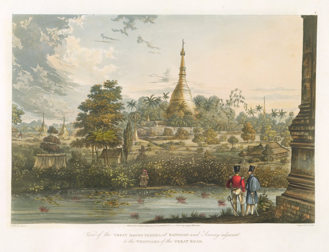 منظر لمعبد الداغون الكبير في رانغون من الغرب ، محفور بواسطة هنري بيال (1795-1833) 1825-26 بواسطة جوزيف مور