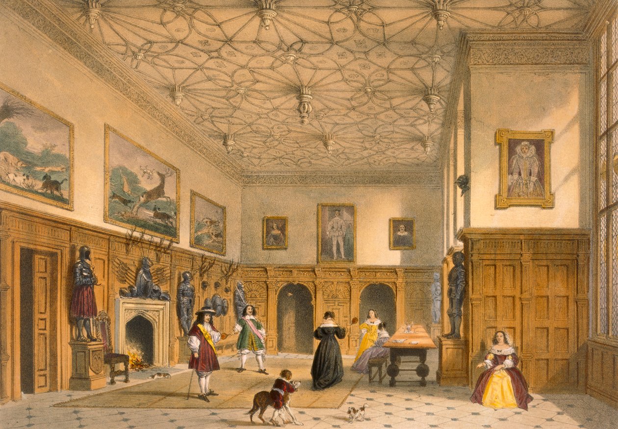 لعبة الخفاش في القاعة الكبرى ، Parham Park ، Sussex ، c.1600 من &39;Architecture of the العصور الوسطى&39; ، نشرت عام 1838 بواسطة جوزيف ناش