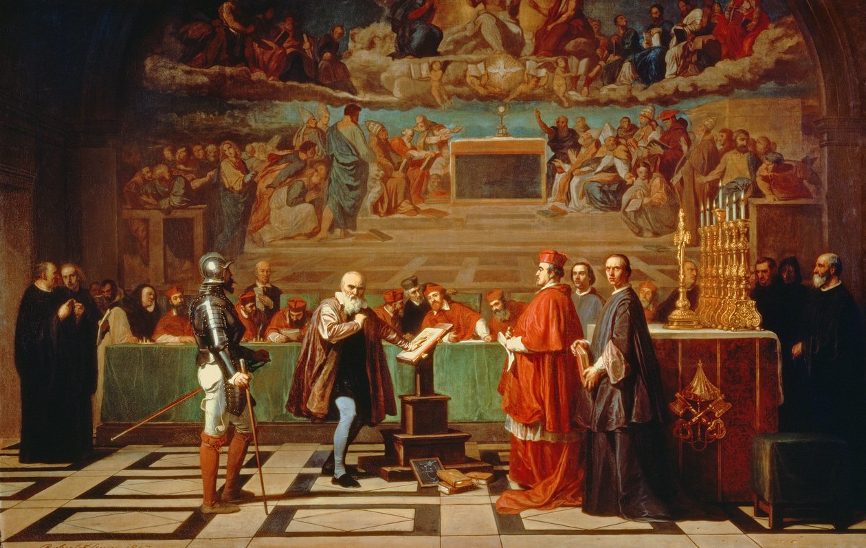 جاليليو جاليلي (1564-1642) أمام أعضاء المكتب المقدس في الفاتيكان عام 1633 ، 1847 بواسطة جوزيف نيكولاس روبرت فلوري