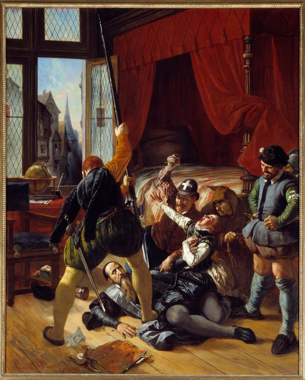 حرب الدين: "" Scene de la Saint Barthelemy ، اغتيال بريو ، حاكم أمير كونتي ، 24/08/1572 "لوحة لجوزيف نيكولاس روبرت فلوري (1797-1890) 1833 صن. 1،64x1،3 م بواسطة جوزيف نيكولاس روبرت فلوري