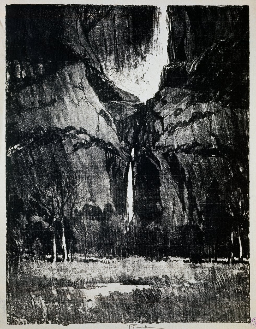عند سفح الشلال ، رسم لجوزيف بينيل (1857-1926) ، نقش بواسطة جوزيف بينيل