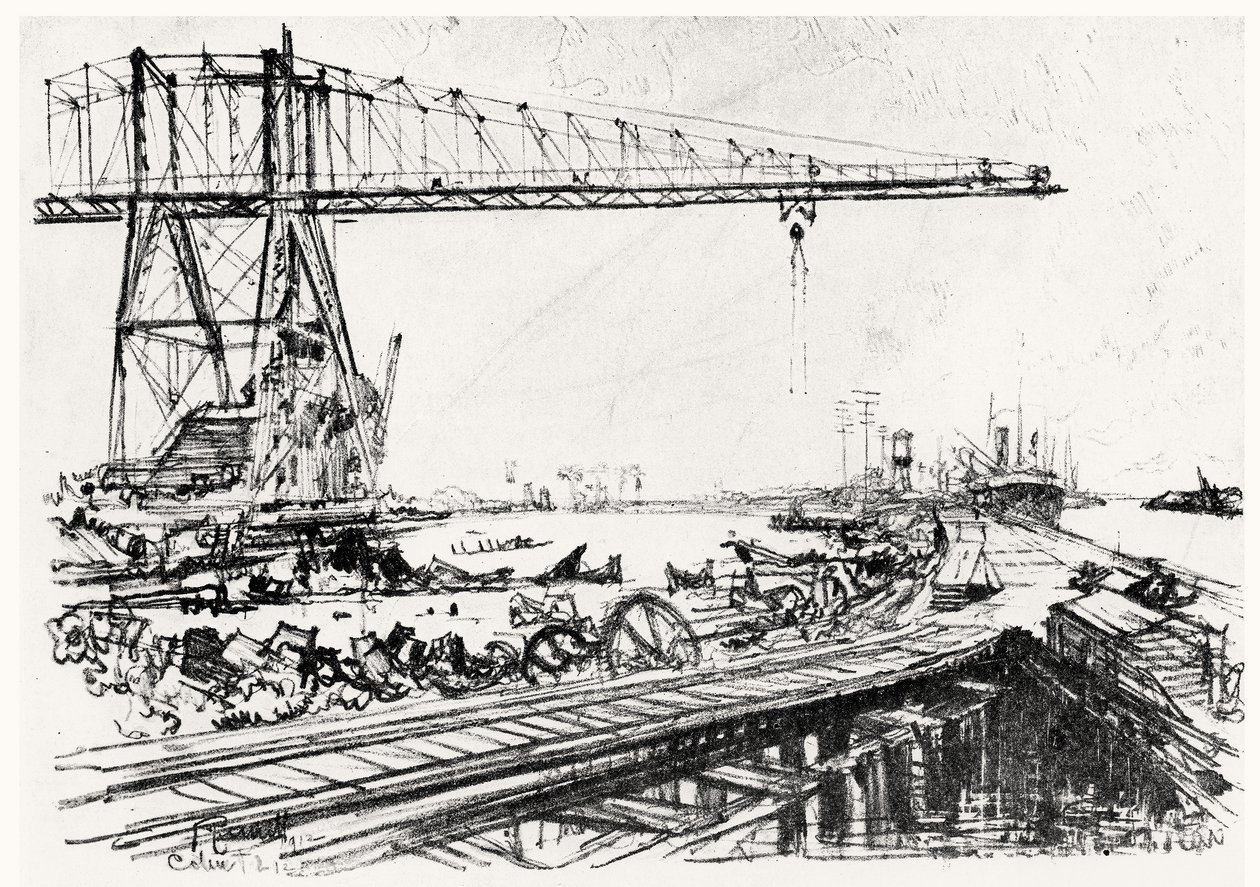 جبل الأمل ، اللوحة الثانية من قناة بنما لجوزيف بينيل ، 1912 (فحم) بواسطة جوزيف بينيل