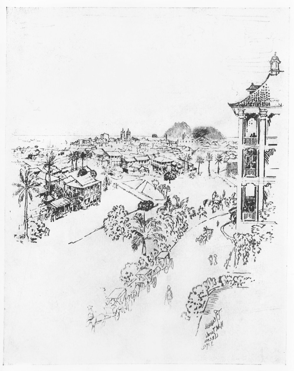مدينة بنما من فندق تيفولي ، أنكون ، من "قناة بنما" لجوزيف بينيل ، 1912 (فحم على ورق) بواسطة جوزيف بينيل